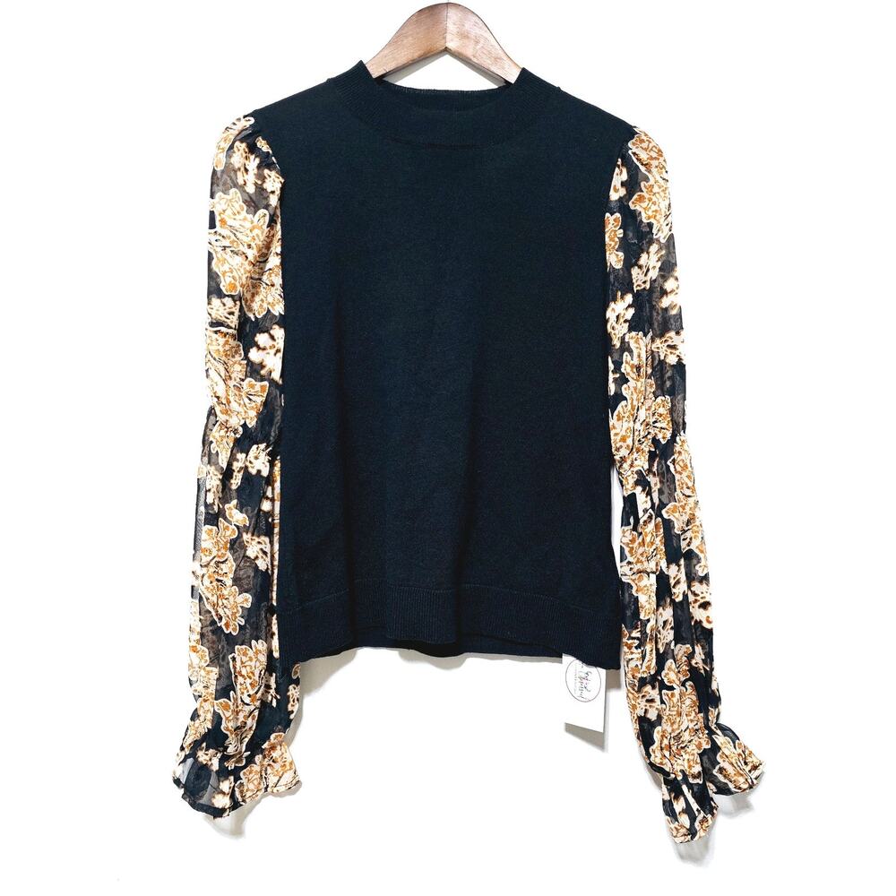 Hailey & Co Black Sweater Women's Size S Puff Sheer Sleeves Boho Elegance Casual